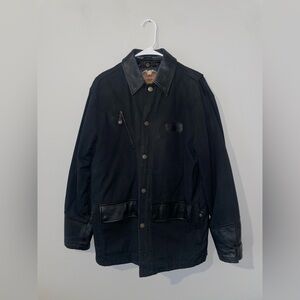 VINTAGE  Harley Davidson Jacket Men’s Sm Black Chore Barn Coat Leather Canvas